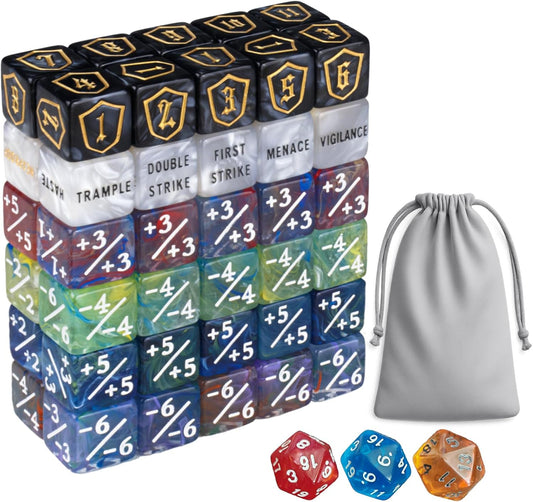 63 PCS MTG Dice Counters Set with Bulk Abilities Keywords Counters, MTG Life Counters for Games, MTG Accessories