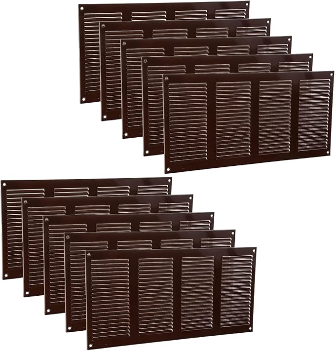 Vent Systems 16" x 8" Inch (Overall Dimensions) Pack of 10 - Brown - Air Vent Cover Metal Air Return Grill - Built-in Pest Guard Screen - HVAC Vent Duct Cover for Home Improvement