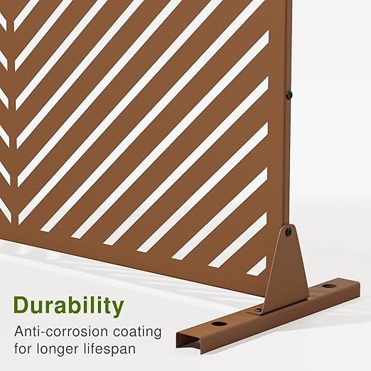 Casaphoria 72" H x 47" W Metal Privacy Screen, Freestanding Outdoor Screen for Deck, Patio & Balcony - Versatile Decorative Privacy Panels for Home & Garden Use (Brown-Parallel)