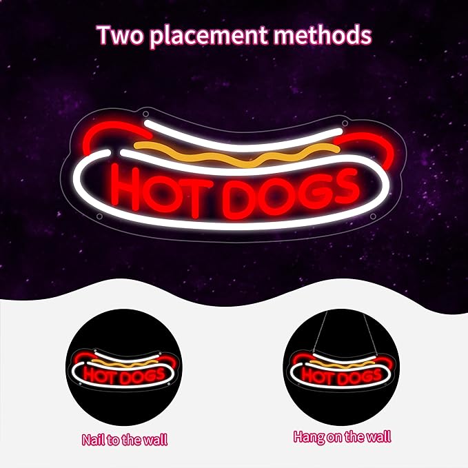Hotdog Neon Sign for Wall Decor, Hotdog Led Signs, Dimmable USB Powered Neon Light Sign for Fast Food Shops, Home, Business, Bar Pub, Store