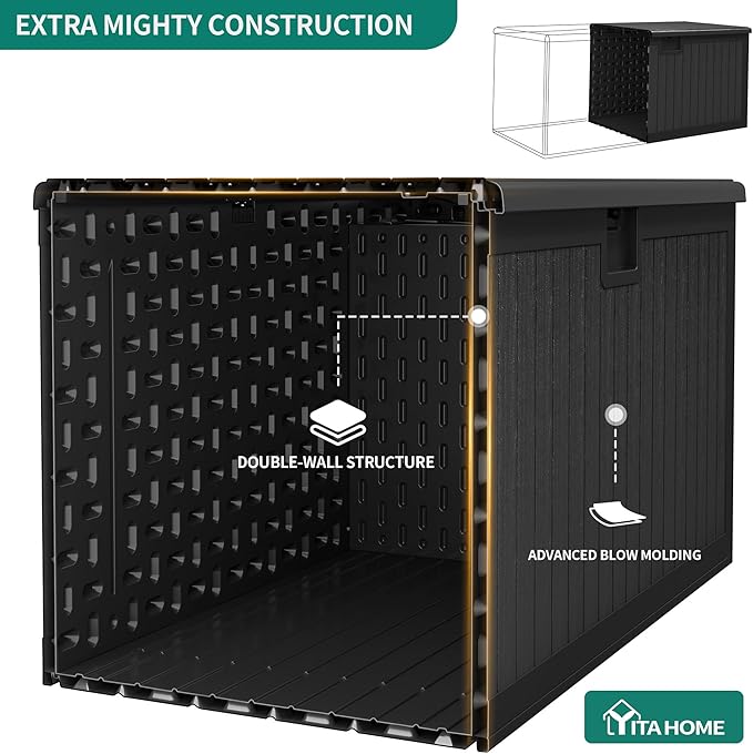 YITAHOME 150 Gallon Double-Wall Deck Box with Side Handles, Outdoor Large Storage for Patio Furniture Cushions, Garden Pool Accessories, Water Resistant & Lockable