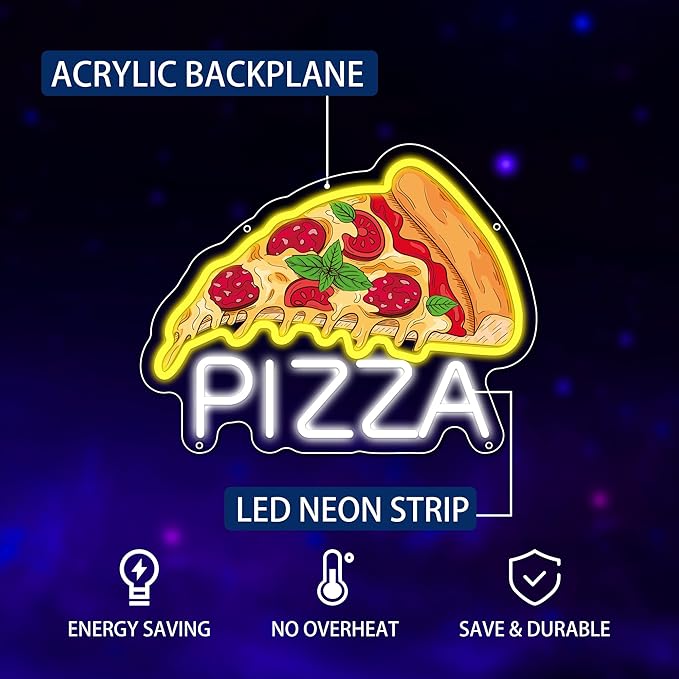 Pizza Neon Sign for Wall Decor, Dimmable Pizza Led Signs, USB Powered Neon Light Sign for Shop, Home, Man Cave, Bar Pub, Neon Gifts