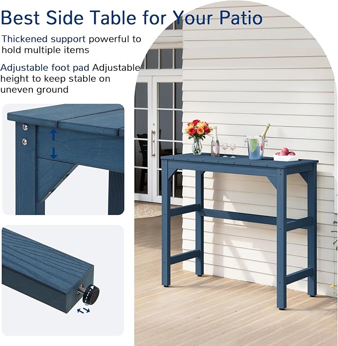 3 Piece Outdoor Bar Set, 42" Rectangular Pub Height High Top Bar Table & 2 Outdoor Bar Stools for Patio, Garden, Poolside and Bistro, Weatherproof, Blue