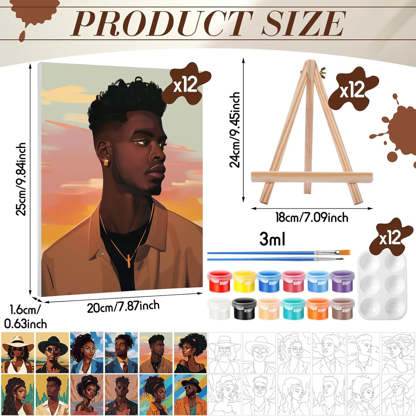 Zhanmai 12 Pack Pre Drawn Canvas for Painting Sip and Paint Kit 8" x 10" Paint Party Set Canvas Painting Pre Printed Canvases for Party Favor DIY Virtual Adult's Date Night(Adult Couples)