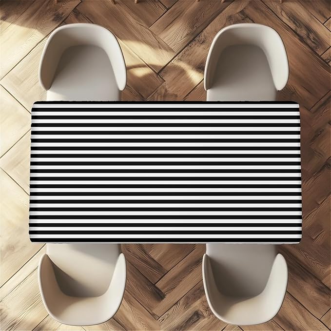 Rectangle Table Cloth Cover Waterproof Elastic Fitted Polyester Fitted Tablecloths for 8 Foot Tables for Indoor,Picnic, Camping, Outdoor （96" x 30"，Stripe）