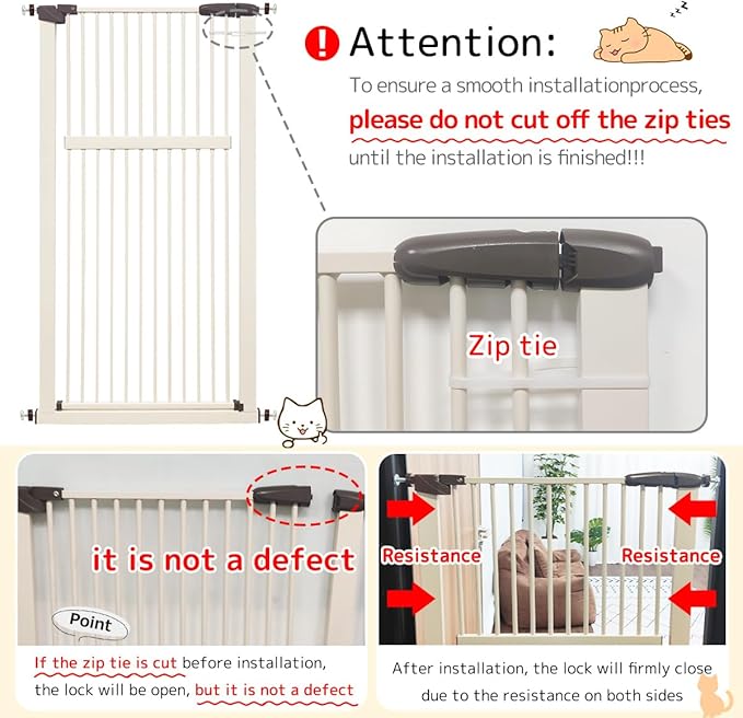 Lumizone Extra Tall Pet Gate 55.12" High Pressure Mounted 30.12"-34.05" Extra Wide (9 Sizes) 1.37" Gap for Cat Dog Stairs Doorway Hallway No Drilling Auto-Close (30.12"-34.05" W, Cream White)