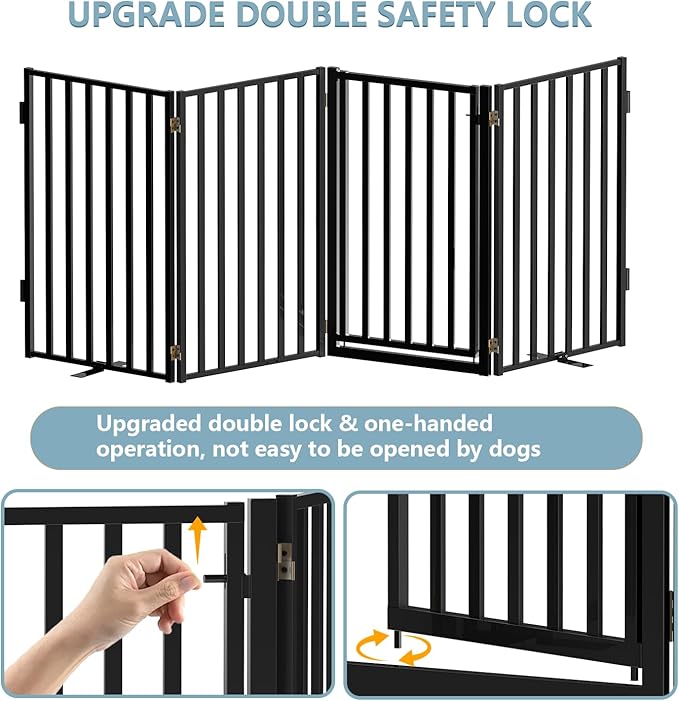 Full Metal Freestanding Dog Gates with Door, 32" Height Dog Fences for Indoor & Outdoor, Extra Wide Foldable Pet Gates for Stairs, Hallways, Doorways, Yard (4 Panels, 80" W × 36" H)