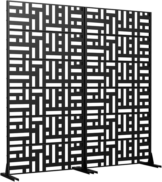 Casaphoria 72" H x 35" W Metal Privacy Screen, Outdoor Freestanding Decorative Divider for Patio, Deck, Balcony, and Garden with Stable Base, Black-Helen