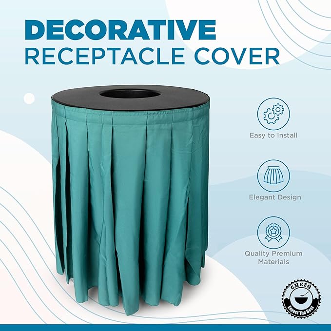 Black Trash Can Topper Cover With Solid Pleated Skirt | Designed to Fit 32 & 35 Gallon Trash Cans | Elegant Party Supplies for Weddings, Banquets, Birthday Parties & More (Black Top Navy Skirt)