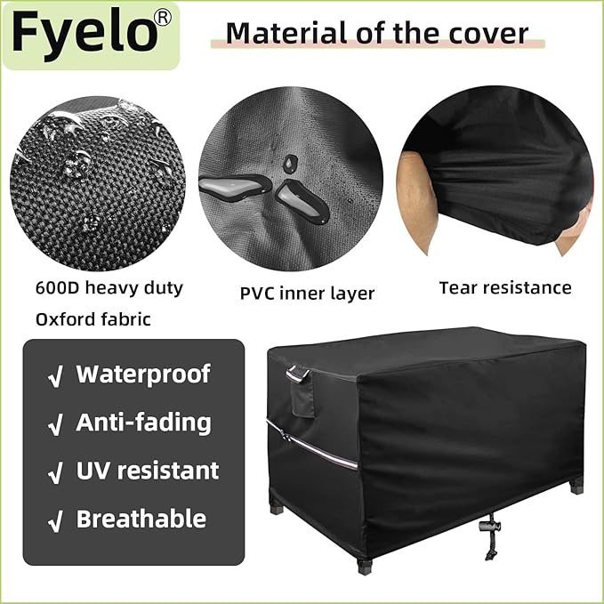 44 x 28 Inch Rectangular Fire Pit Cover for 40-44 Inch Outdoor Gas Fire pit tables, Waterproof 600D Heavy Duty Patio Firepit Table Cover UV Resistance, Black
