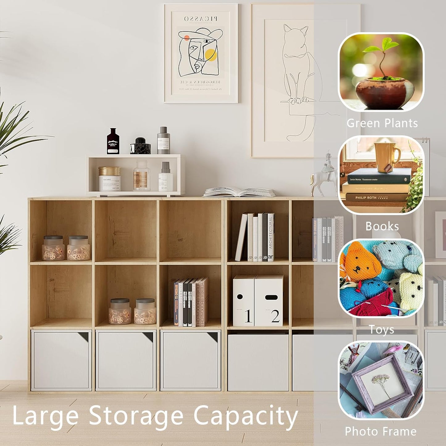 Wooden 9-Cube Storage Organizer with Closed Back Panel, 11in Cube Shelf Opening, Bookshelf, Display Shelf,Closet Cabinet for Home and Office,White Oak