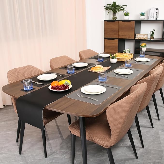 Myir JUN Table Runner Double Sided Vinyl Runner Table 94 Inch Long Runner for Table Washable Waterproof Non-Slip for Home Decorations Gray Black,12 x 94 inch