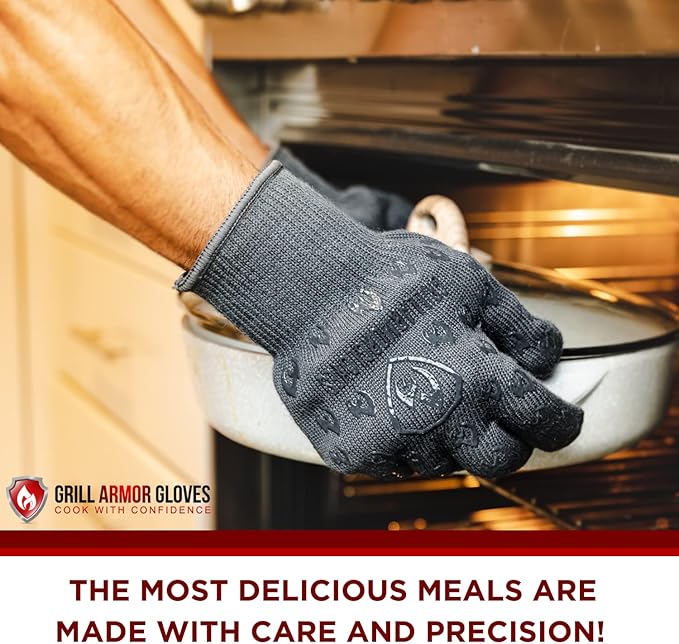 Grill Armor Oven Gloves – 932°F Heat, Fire & Cut Resistant Mitts for BBQ, Grill, Cooking, Grilling, Baking, Smoker & Fire Pit