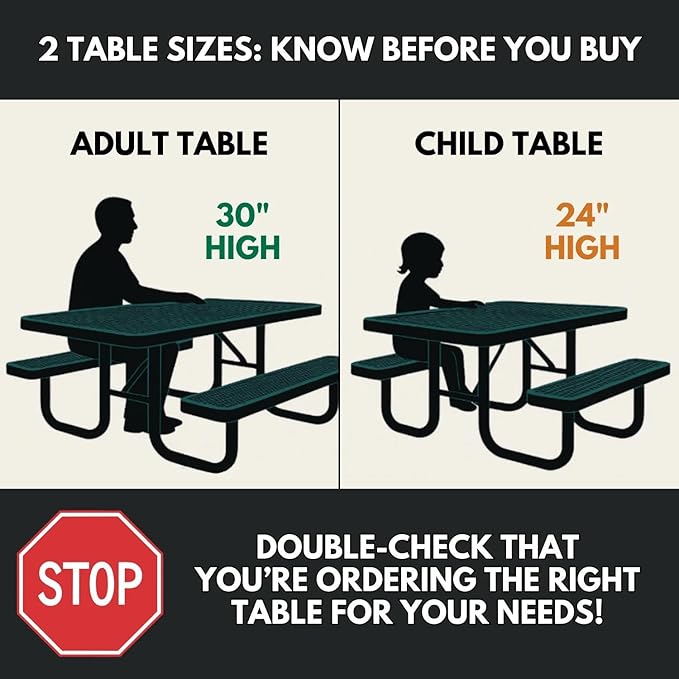 COATEDOUTDOORFURNITURE Heavy-Duty Portable Outdoor Kids Table with Umbrella Hole, Expanded Metal Kids Picnic Table, Commercial-Grade, Made in America (46 in, Round, Childrens, Textured Brown)
