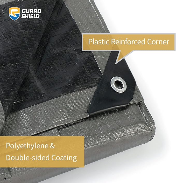 GUARD SHIELD Tarps Heavy Duty Waterproof 8x10 Feet Silver/Black Poly Tarp Cover Outdoor Thick UV Resistant Tarpaulin with Grommets 10mil (2-Pack)