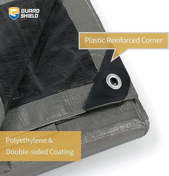 GUARD SHIELD Heavy Duty Tarp 20x40 Feet Silver/Black Multi Purpose Thick Waterproof Poly Tarp Cover 10mil
