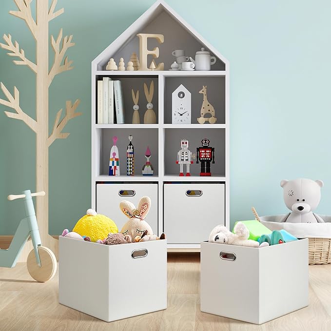 Posprica 13x15x13in Collapsible Storage Bins, Fabric Foldable Cube Storage Boxes, Decorative Storage Baskets Organizer for IKEA Kallax, Shelves, Closet, Clothes, Toy, Set of 4-White