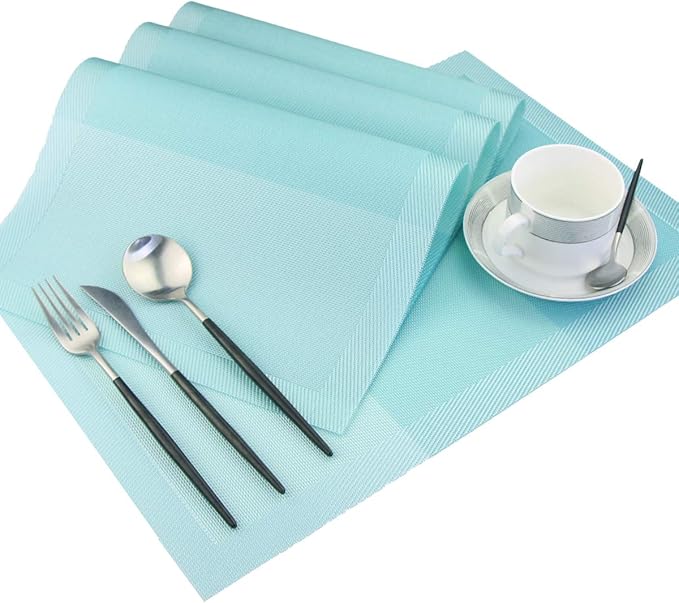 PIGCHCY Placemats 18 x12 inches Woven Vinyl Placemats for Dining Table,Washable Easy to Clean Table Mats Non Slip Placemats Set of 4 (Teal)