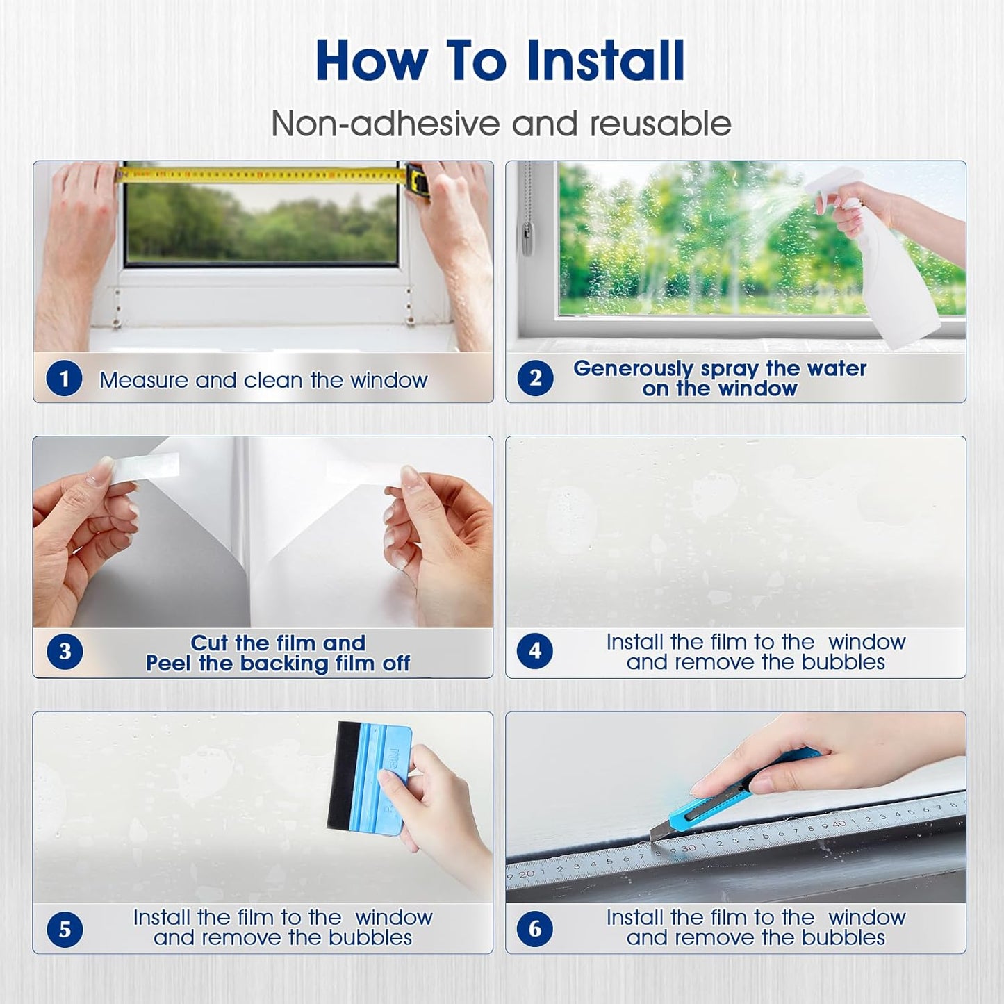 Privacy Window Film Static Cling, Frosted Glass Decorative Window Film with 96% UV Blocking, Non-Adhesive Removable Window Cling for Home Office Bathroom, 35.4 x 157.4 Inches, White