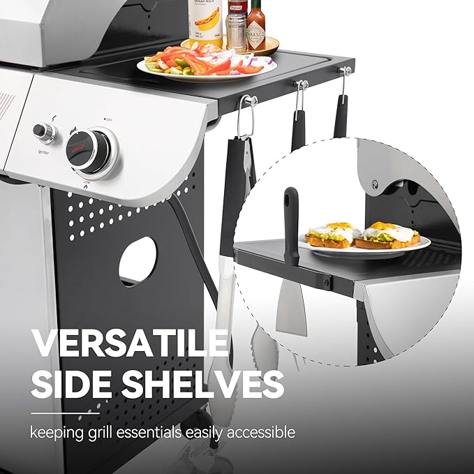 Royal Gourmet SG5002 5 Burner Propane Gas Grill with Side Burner & Sear Burner, Stainless Steel Gas Grill with 61,000 BTUs Output for Outdoor Patio Garden Backyard Cooking, Silver