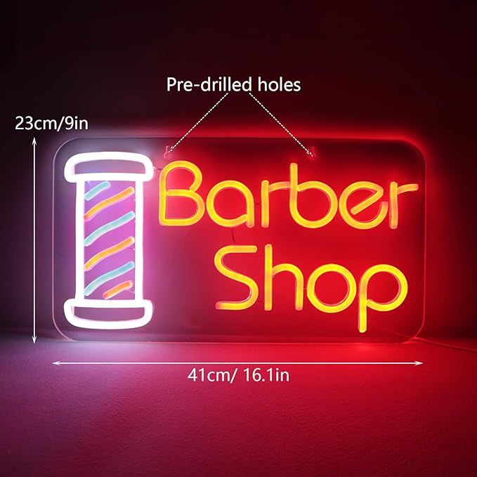 JFLLamp Barber Shop Neon Signs for Wall Decor Open Neon Lights for Bedroom Led Signs Suitable for Barber Shops Hair Salon Art Unique Gift for Hairdresser 16.1 * 9 Inch(Red + Blue + White)