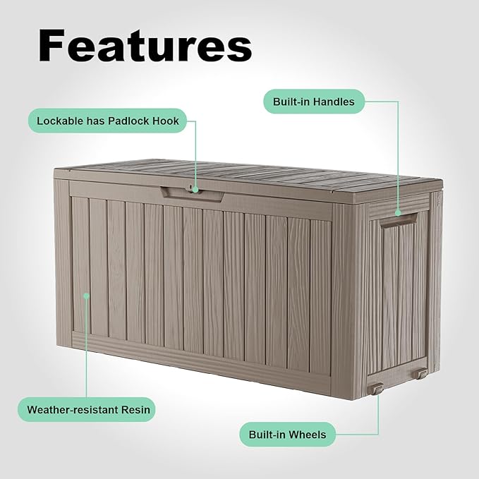 75 Gallon Outdoor Storage Box, Resin Deck Boxes Waterproof, Indoor Outdoor Bin for Package Delivery, Patio Cushions, Gardening Tools, Lockable, UV Resistant