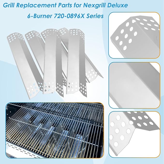 Replacement Parts for Nexgrill 720-0896B 720-0896E 720-0896X 720-0896C Deluxe 6-Burner Gas Grills, Cooking Grate, Grill Heat Shield Tent and Burner for Nexgrill Replacement Parts 6 Burner