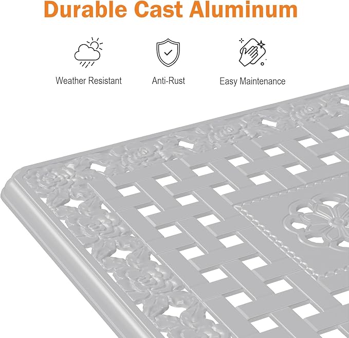 Cast Aluminum Outdoor Side Table, All Weather Square Bistro Table, Outdoor Coffee Table, Small End Table for Patio, Indoor, Lawn, Garden, White