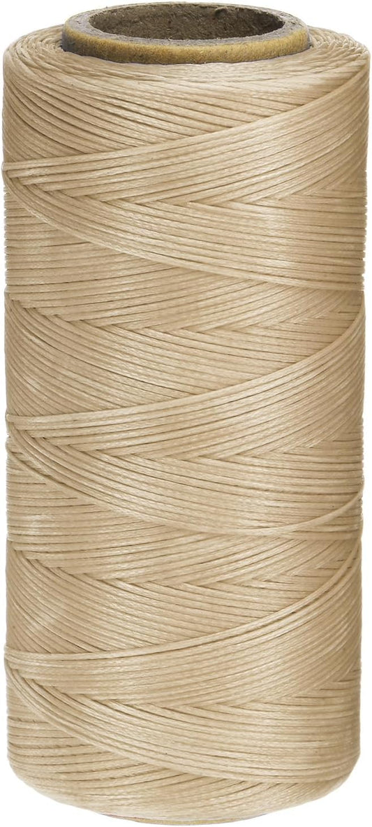 uxcell 150D 0.8mm Flat Waxed Thread 284 Yards Polyester Leather Sewing Waxed String Hand Stitching Waxed Cord for Leather Stitching Sewing Bookbinding DIY Craft Light Khaki