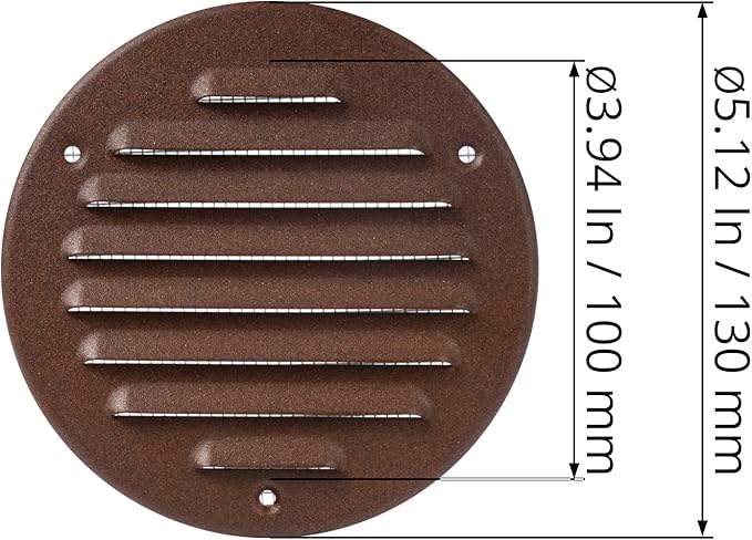 Square Ventilation Grille / 5" Inch Inside Measurement/Brown Metal Air Vent Louver - Inside/Outside use/Ø 5.25" Inch Outer Measurement