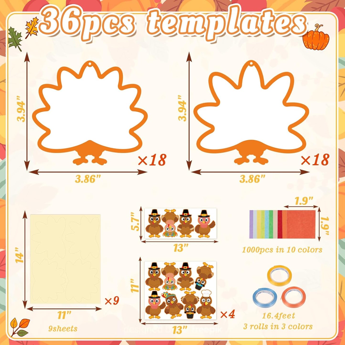 Renbuzhu 36PCS Thanksgiving Crafts Bulk: Turkey Paper Suncatchers DIY Kit for Fall Activities Decorations, Window Stained Glass Effect Art Supplies
