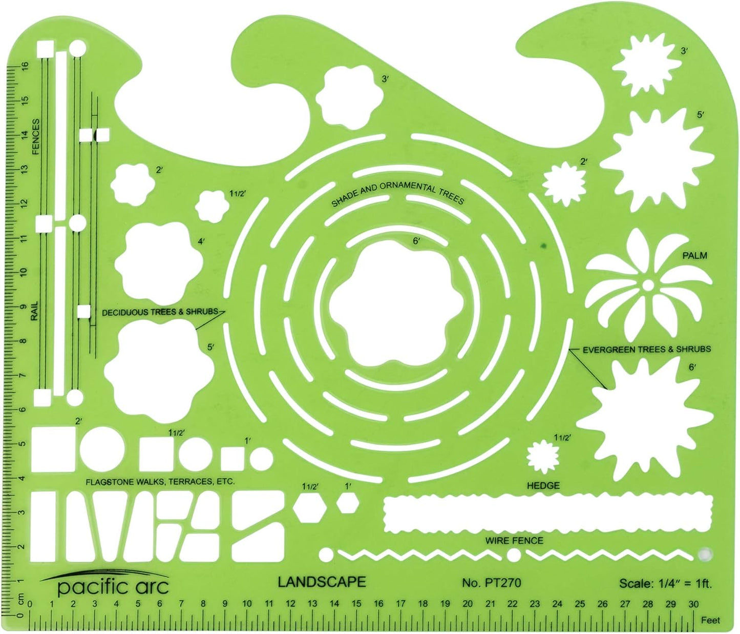Pacific Arc Landscape Template Guide, with Trees, Shrubs, Hedges, Fences, Flagstone Walks, and Terraces