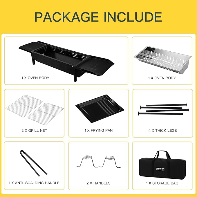 comzenz 35’’ Portable Charcoal Grill Folding BBQ Grill for Outdoor Grilling Cooking Camping Hiking Picnics Tailgating Backpacking Party, With Storage Bag & Non-Stick Frying Pan, Matte Black