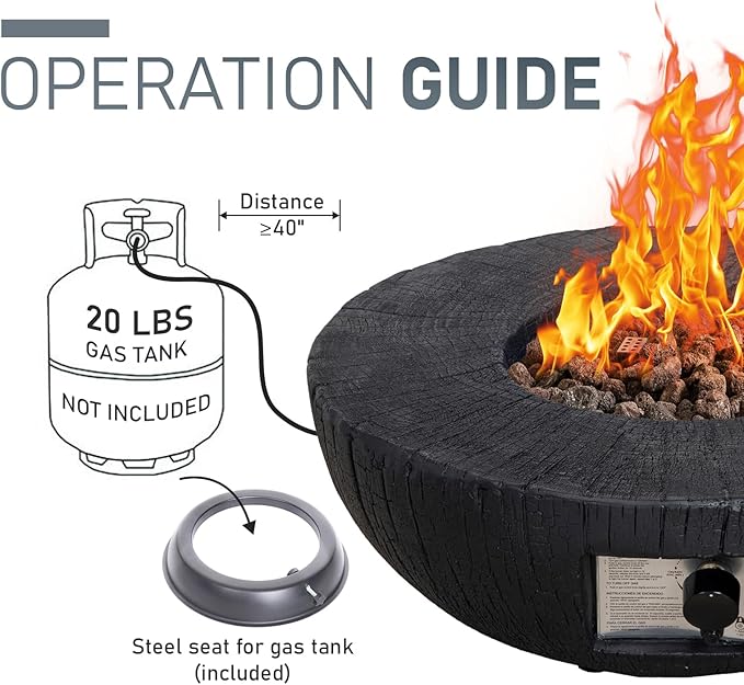 Afterglow TerraFab 28" Round 30,000 Btu Propane Fire Bowl Fire Pit for Outdoor Patio Garden Backyard Decking Decor CSA Certificated, Black