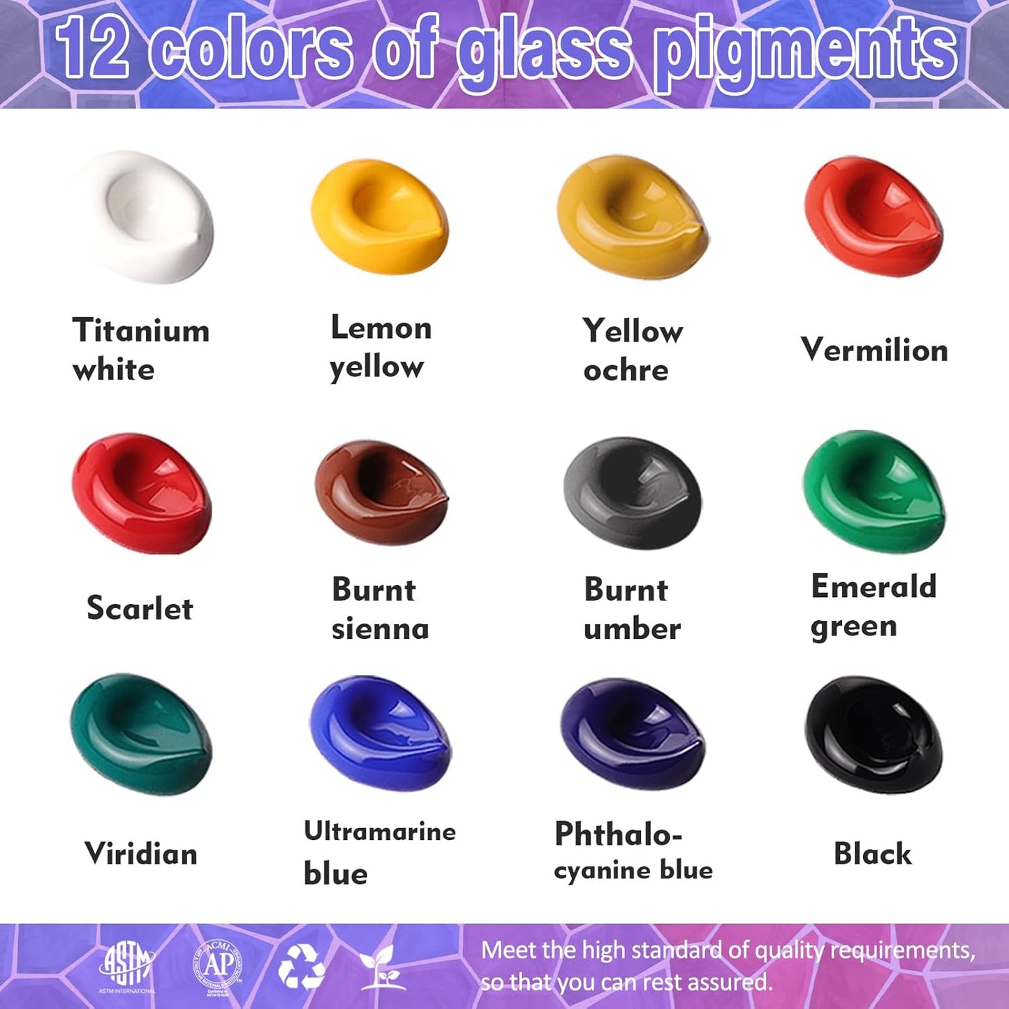 Colorful Acrylic Glass Paint Set with 6 Brushes, 1 Palette, 12 Colors Stain Glass Paints for Wine, Waterproof Acrylic Enamel Paint Kit to Create Translucent Arts on Porcelain, Window & Ceramic