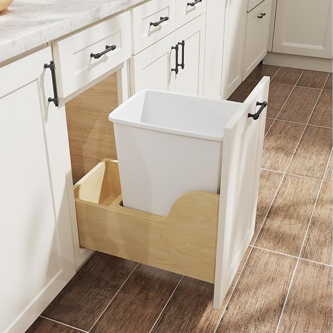 ROOMTEC 35QT Kitchen Trash Can, Sturdy and Lightweight Slim Trash Can, Trash Cans for Kitchen, Workspace, Bathroom, Office, Easy to Clean, 1 Pack, White