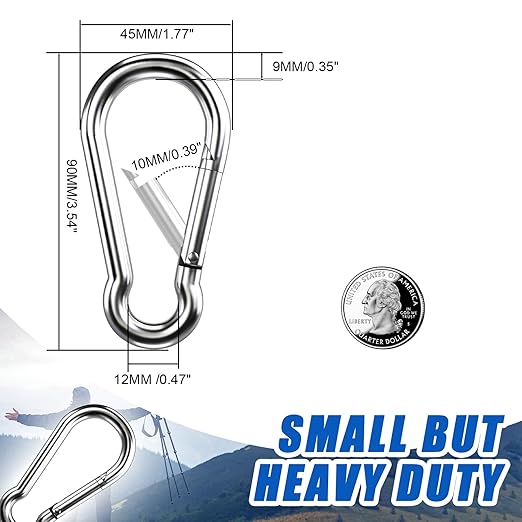 Carabiner Clip Hooks, 15pcs 3.54 inch Carabiners Heavy Duty, 304 Stainless Steel Spring Snap Hook Fits Camping Hiking, Metal Clips for Rope Chain Keys Rings