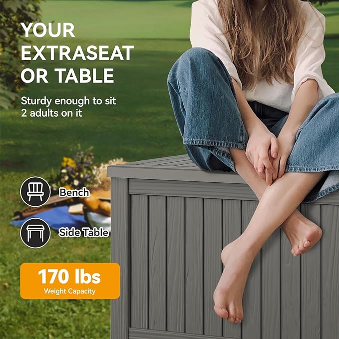 150 Gallon Outdoor Storage Box, Resin Deck Boxes Outdoor Waterproof For Patio Furniture, Garden Tools, Pool Supplies, Durable And UV Resistant, Lockable