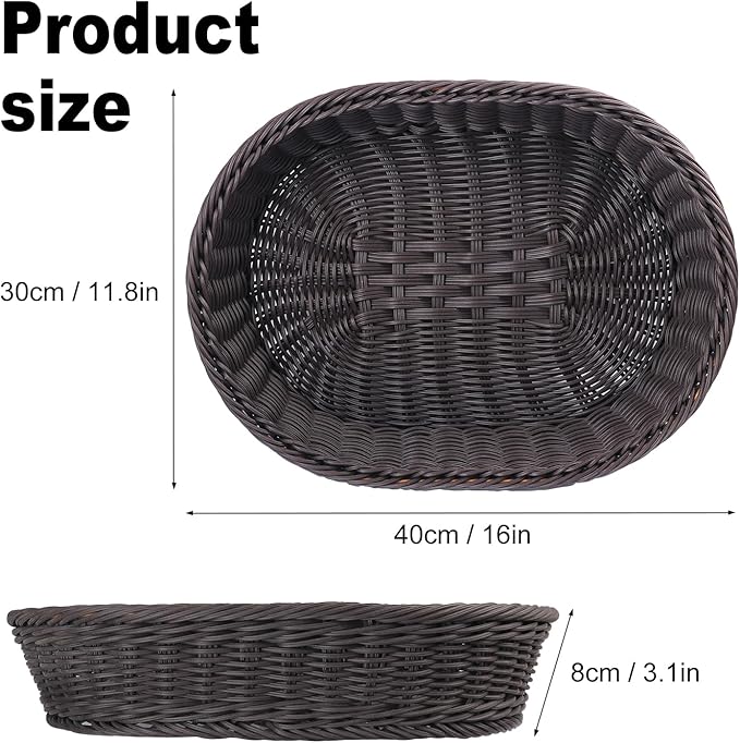 4 Pack 15.7 Inch Oval Poly Wicker Baskets, Plastic Oval Wicker Baskets, Rustic, Durable & Easy-Cleaning Wicker Bread Basket, for Home, Restaurant & Hotel Use, Coffee