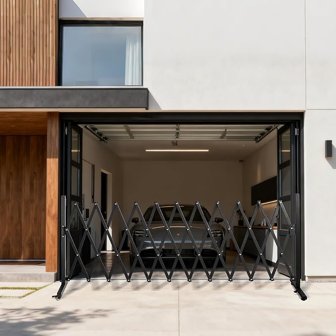 TECSPACE Aluminum Expandable Garden Fence, Portable Barricade Gate with Casters, Expansion Size 126×15.2×40.6 inches, Adjustable Retractable Fence Mobile Barricade Safety Barrier