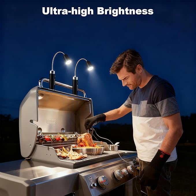 Magnetic Ultra-Bright Barbecue Grill Light with Super Bright LED Lights, Grilling Gifts for Men Dad, Flexible Gooseneck BBQ Light, Traeger Pit Boss Smoker Electric Grill Accessories-1 Pair (Black)
