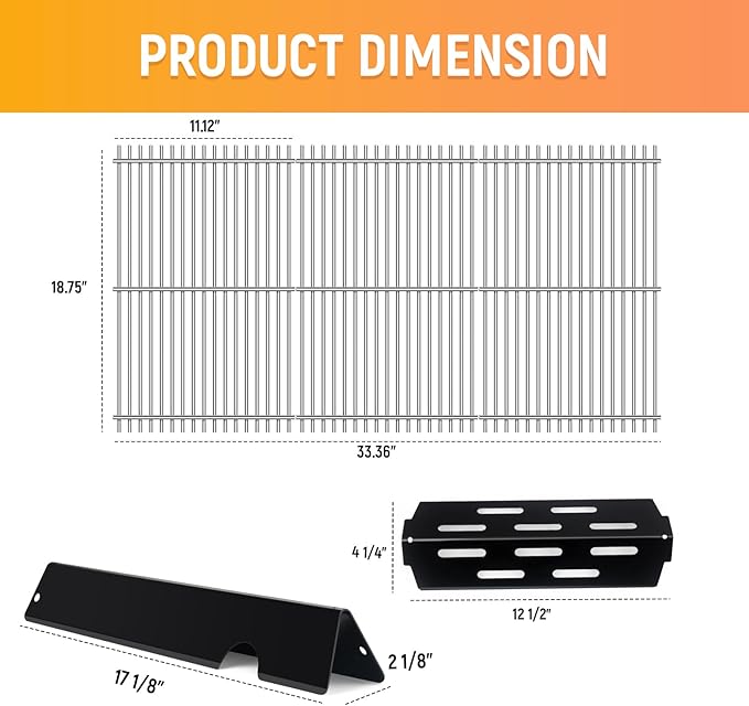 Grill Grate and Flavorizer Bars Heat Deflector Grill Parts for Weber Genesis 2 GS4 Grates 66089, 66097, 66041, 66033, 66796, Weber Genesis II E-410, E-435, S-435, SE-410, Porcelain Steel
