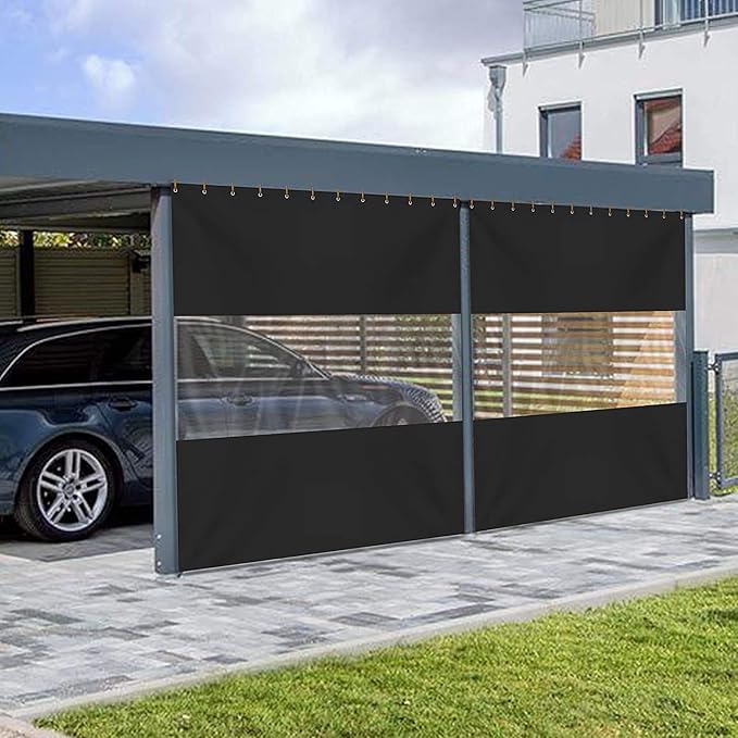 Covers & all Outdoor Clear Panel Curtain, 12 oz Vinyl Outdor Curtains for Patio, Waterproof & Weather Resistant Tarp with Brass Grommets for Pergola, Porch, Gazebos, Balcony (15'H x 10'W feet, Black)