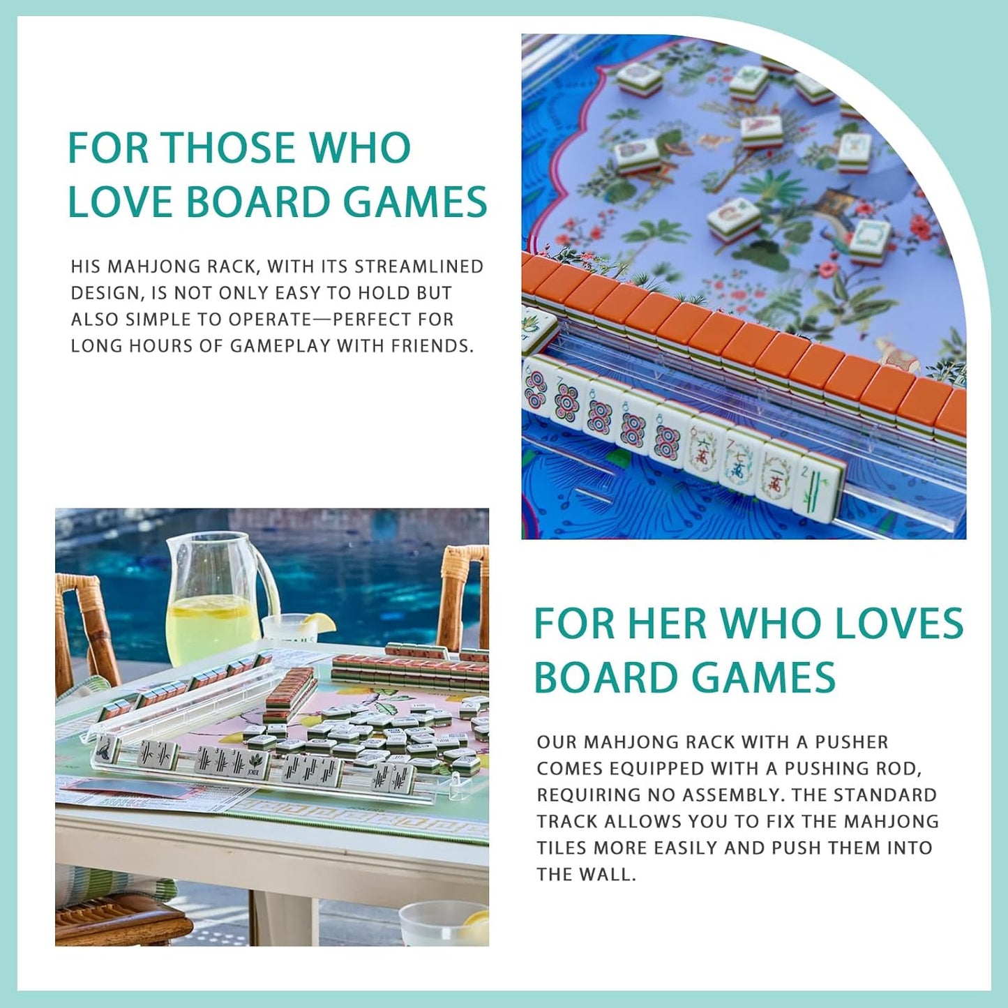 Mahjong Racks with Pushers, 4PCS Acrylic Clear Mahjong Racks, 4 Transparent Acrylic Mahjong Rack with Built in Pushers Set, Mahjong Accessories