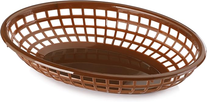 New Star Foodservice 44102 Fast Food Baskets, 9 1/4-Inch x 6-Inch Oval, Set of 12, Brown