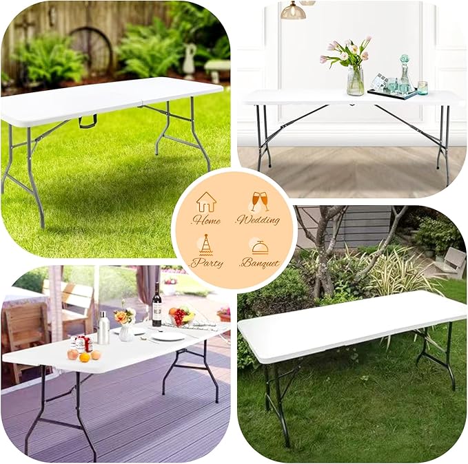 6 Pack Stretch Fabric Table Top Cap Cover, fits 8Ft Tables, Spandex Table Covers Washable Elastic Universal Rectangle Tablecloth Protector for Indoor Outdoor Party Picnic Wedding, White, 30" W x 96" L