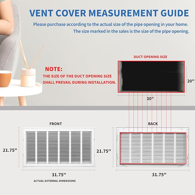 30x20 Return Air Grille [Duct Opening Size],Return Air Vent Cover for Wall Or Ceiling,Steel Return Air Filter Grilles Removable Face/Door for 1 Inch Filters (30"W x 20"H [Duct Opening])