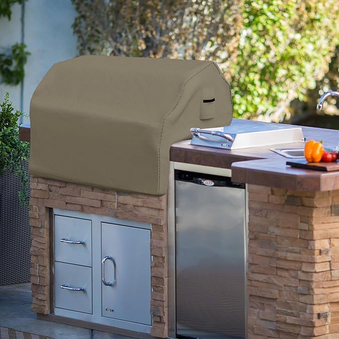 Covers & all Built-in Outdoor Grill Cover, Durable 12 Oz Waterproof Cover Max Material with Air Pocket & Elastic for Snug Fit (36" W x 26" D x 24" H Inches, Beige)