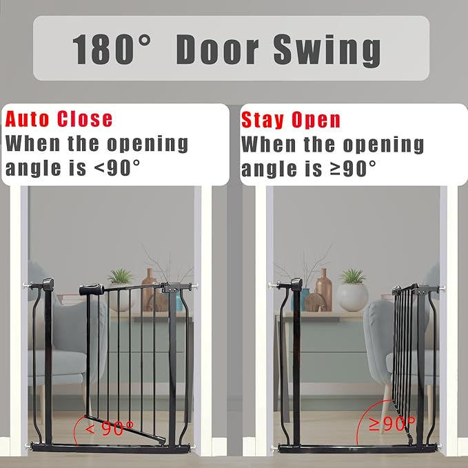 Extra Wide Baby Gate, 52.7-57.5 Inch, Large Walk Through, Black Metal, Pressure Mounted, Long Safety Dog Gate for House Doorways & Stairs