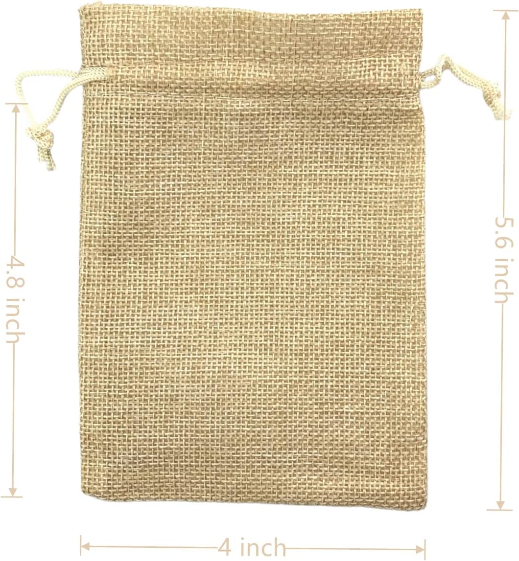 Palmhomee Pack of 25 Burlap Gift Bags with Drawstring Linen Jewelry Pouches Wedding Hessian Jute Bags for Birthday and Treat Pouches Party Wedding Favors Gift (4x5.6 Inch, Ivory)
